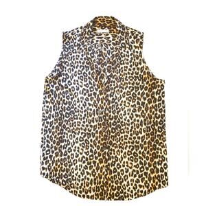 EUC Equipment Sleeveless Cheetah Slim Signature 100% Silk Shirt Sz M